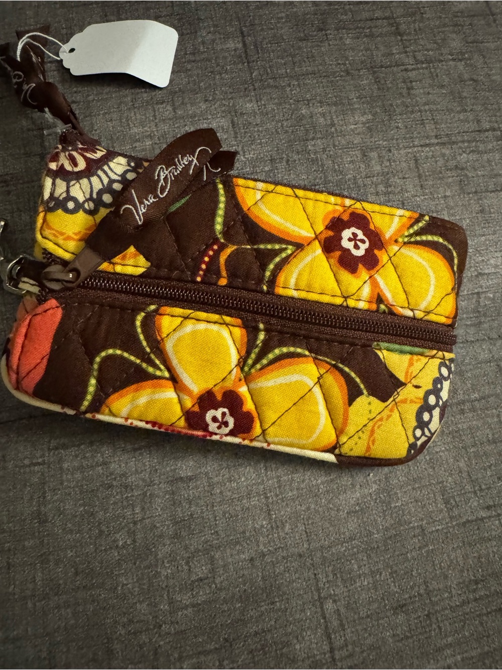 Vera Bradley Brown and Yellow Floral Quilted Wristlet